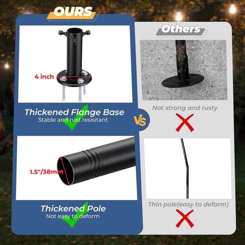 8 1 Pack 1.5" String Light Pole FT Adjustable, Heavy Duty Rustproof Metal Mounting Pole for Deck, Fence, Patio - Dual