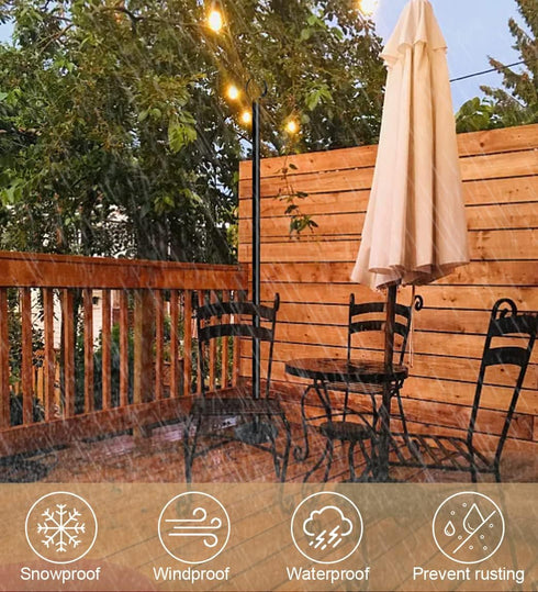 Sprimden 10ft 5-Prong 1 Pack String Light Poles for Outdoors, Outside Light Poles with Base, Suit for Garden, Backyard