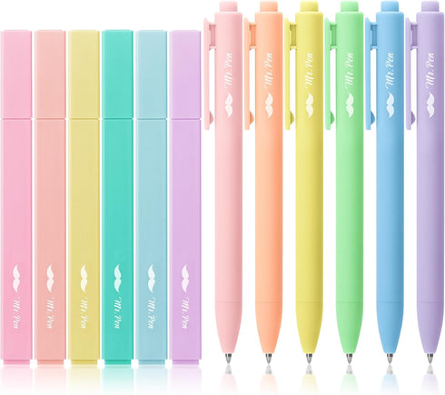 Mr. Pen Aesthetic Highlighters and Gel Pens, 12 Pack, Pastel Color No Bleed Highlighters