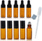 10pcs 5ml Amber Mini Glass Bottle Sample Vial with Glass Eye Dropper + Roller, 1pc Clean Cloth + 1pc 3ml Dropper