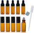 10pcs 5ml Amber Mini Glass Bottle Sample Vial with Glass Eye Dropper + Roller, 1pc Clean Cloth + 1pc 3ml Dropper