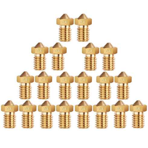 E3D Nozzles, ExcelFu M6 0.4mm Brass Nozzle for 1.75mm Filament E3D V5-V6 3D Printer, Pack of 20