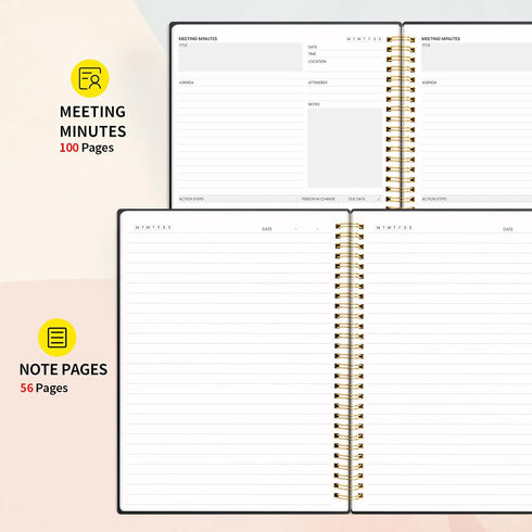 SUNEE Meeting Notebook with Sticky Tabs, 160 Pages B5 Project Planner for Office & Business
