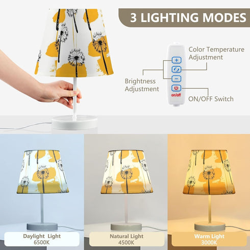 3 ALAZA Table Lamp Dandelion Yellow Flower Bedside Lamp for Bedroom LED Nightstand Desk Lamp with USB Port, Way