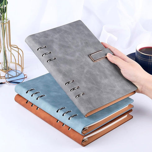 Leather Journal Refillable Notebook, A5 Binder 6 Ring, Thick Lined Journal Ruled Notebook, Magnetic Buckle Closure,