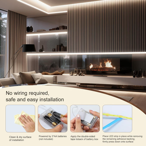 3.3FT Closet, ZSLAIFU Battery Powered LED Strip Lights, COB LED Strip Light, Battery Operated LED Lights, White LED