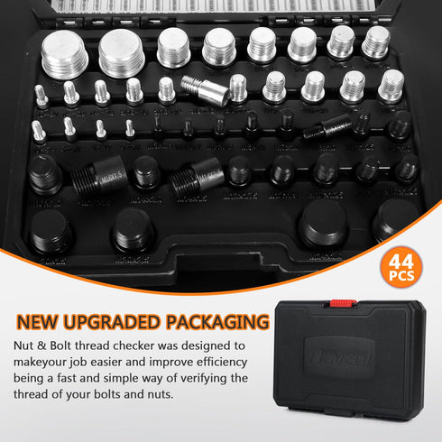 Nut and Bolt Thread Checker, 44 Male/Female Gauges for 23 Inch & 21 Metric Sizes