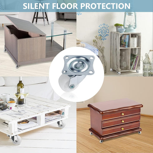 1" Low Profile Caster Wheels Set of 4, No Noise Casters for Furniture, 360 Degree Top Plate