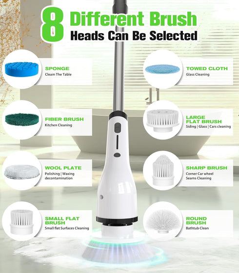 9 Heads,1.5H Electric Spin Scrubber for Cleaning,Cordless Waterproof Bathroom Shower Brushes with Power Dual Speed