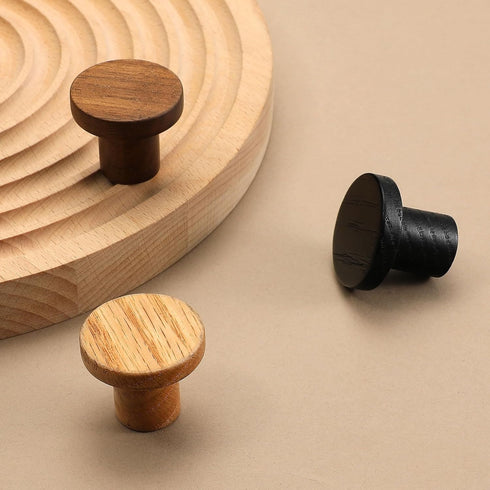 Set 2 of Natural Walnut Wood Round Cabinet Door Handles - Stylish Knobs for Home Decor