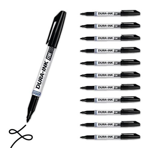 Markal Dura-Ink 15 Fine-Line Permanent Ink Marker, Black, 12-Pack