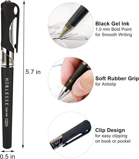 Black Ink Gel Pens by MyLifeUNIT, 1.0 mm Bold Point Pens, 12 Pack