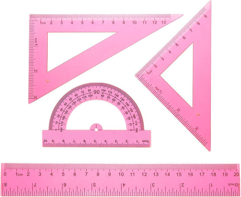 HARFINGTON 4pcs Triangular Ruler Set 20cm Plastic Metric Inch Geometric Protractor Triangle