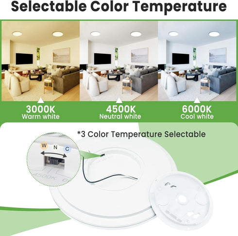 9 Inch 24W 2400lm 3 3000k/4500k/6000K (1Pack, zemty LED Ceiling Light Flush Mount Super Slim Ceiling Lights with Color