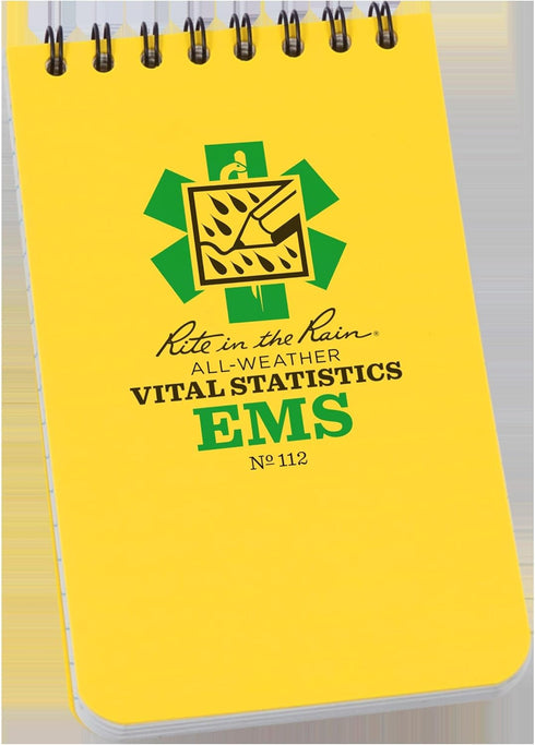 Rite in the Rain Weatherproof EMS Notebook, 3" x 5", Yellow Cover, Vital Stats Pages