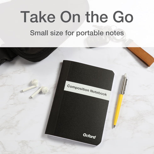 Oxford Poly Composition Notebook 4 Pack, Compact Size, 5 x 7 Inches, College Ruled, 80 Sheets, Black Covers