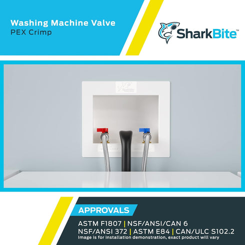 SharkBite 1/2 Inch Cold Crimp Washing Machine Valve, Brass Plumbing Fitting