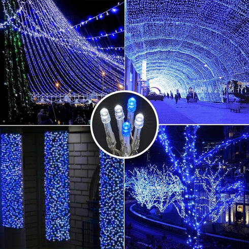 weillsnow 164 500 8 FT LED Christmas Lights Outdoor, Waterproof Christmas Fairy Lights with Timer, Plug in Blue White