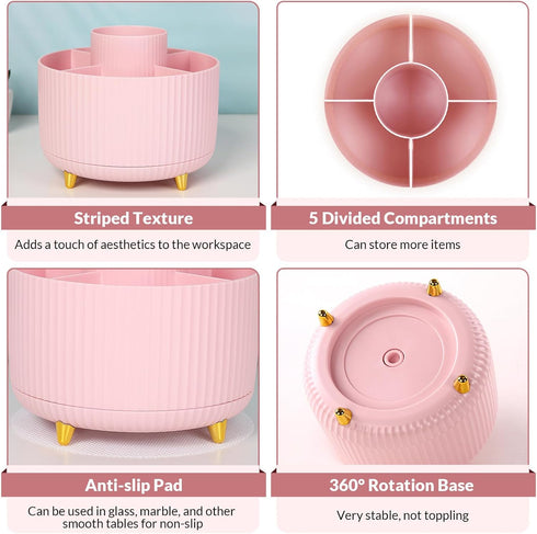 SKYDUE 360 Degree Rotating Desk Organizer, Dual-Purpose Pencil Pen Holder with 5 Slots, Art Supplies for Office, Home