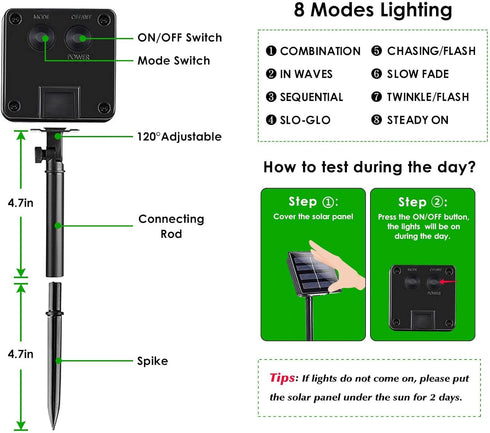 2 Pack 200 8 LED Solar Christmas Lights Outdoor Waterproof, Solar String Lights for Outside, Solar Outdoor String Light