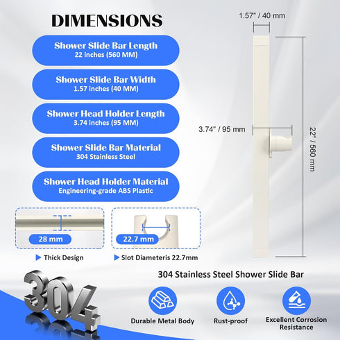 Blissland Shower Slide Bar with Height and Angle Adjustable Handheld Shower Head Holder |Strong Adhesive Disc Mount