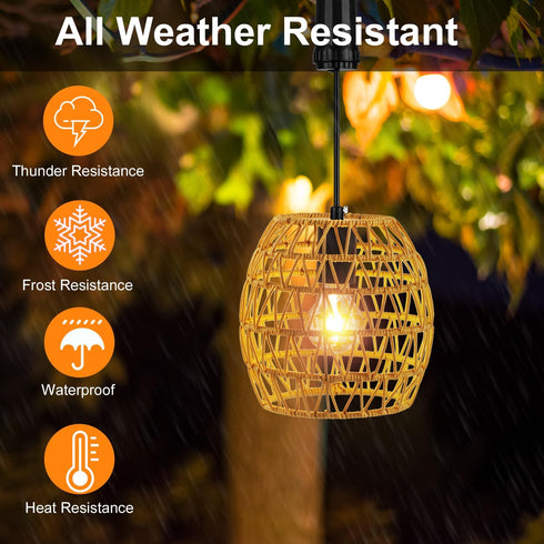 6 Bulb,Seagrass Larekook Hours Timer Battery Operated Pendant Light with Warm White Woven Large Outdoor Hanging Rattan