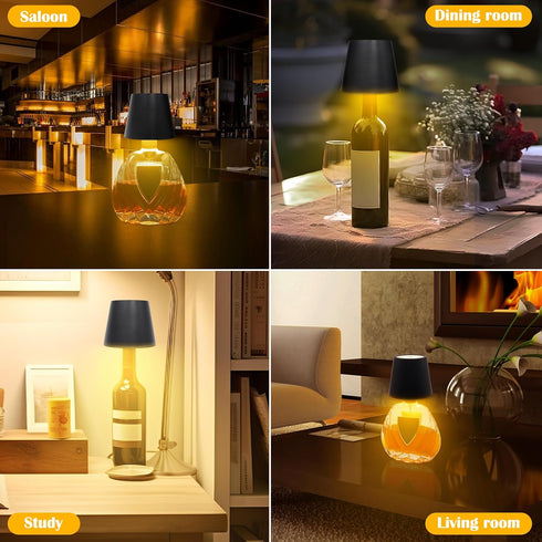 2PCS 3 Dimming, Wireless Bottle Lamp,Metal Wine Bottle Light with Color Light Waterproof Bottle Touch Lamp Head