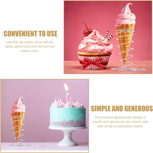 4pcs MAGICLULU Stainless Steel Ice Cream Cone Holder Stand, Waffle Cone Display Rack for Dessert Buffet and Party