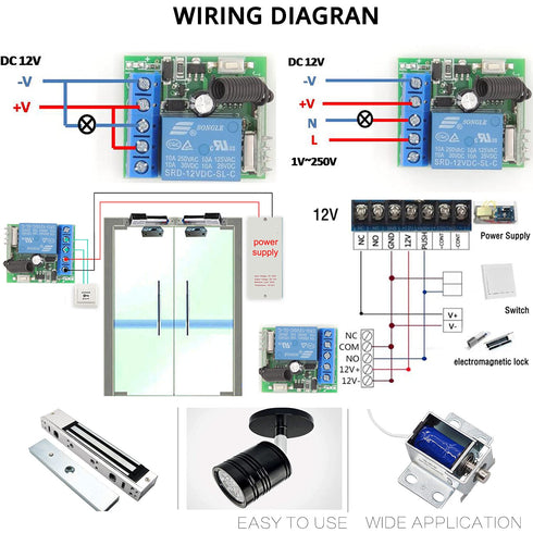 DieseRC 433Mhz Universal Wireless Remote Control Switch, DC 12V 1CH RF Relay Receiver Module with 5 Transmitters