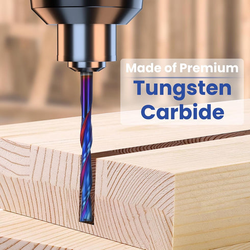 1/4 Inch HQMaster Extra Long Spiral Router Bit Down Cut Shank Solid Carbide CNC Router Bit with Nano Blue Coating CNC