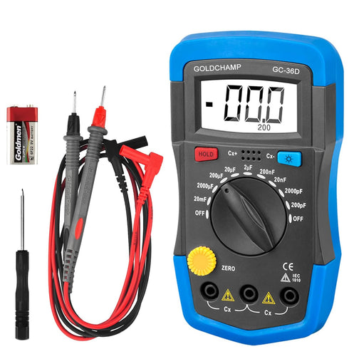 Digital Multimeter Capacitance Meter - 200pF-20mF Handheld Tester with Back Light and Data Hold