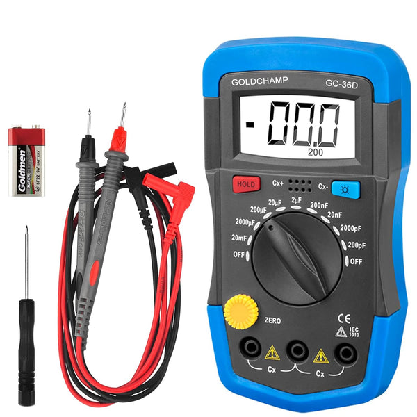 Digital Multimeter Capacitance Meter - 200pF-20mF Handheld Tester with Back Light and Data Hold