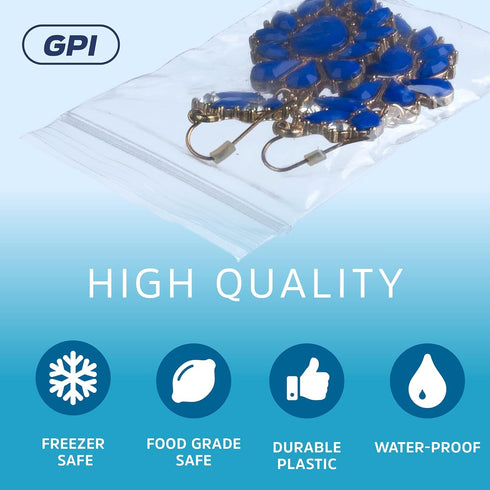 GPI Clear Plastic Reclosable ZIP Poly Bags, Case of 100, 2-mil Thick, 2 Inch x 3 Inch for Travel, Storage, Shipping