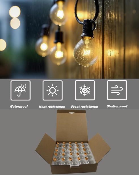 Adirxon 25-Pack G40 Bulbs, Bulbs 5W Dimmable, E12 2200K Globe Replacement Clear Glass Incandescent Light for Outdoor