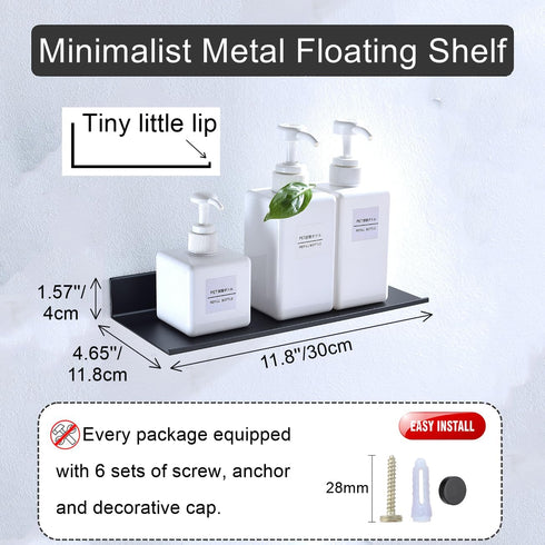 Z Metnal Small Decor Shelves, Mini Floating Display Wall Shelf, Aluminum, Matt Black, 12 x 5 inch, 2 Pack