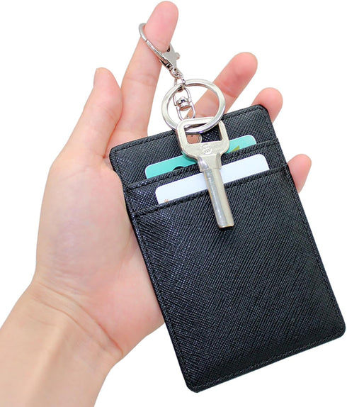 Boshiho Vertical Style Leather ID Card Badge Holder with Keychain