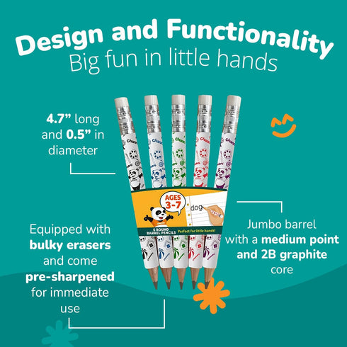 Channie's My First Pencil, Easy-to-Hold Jumbo Pencils for Kids Ages 3-7, White Wooden 2B Fat Pencils, 2 Pack + Sharpener