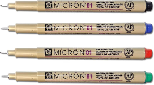 G.T. Luscombe Pigma Micron 01 Fine Point Bible Note Pen Kit, No Bleed, Black, Blue, Green, Red (Set of 4)