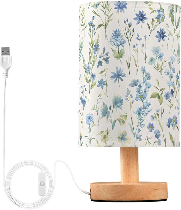 ALAZA Bedside Table Lamp for Bedroom Blue Wildflowers Floral Nightstand LED Light