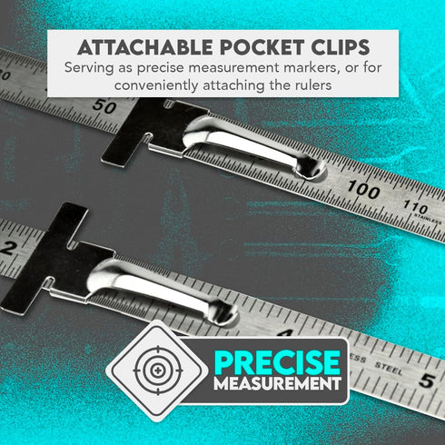 Set Set 2 925PSR-2 SE Stainless Steel SAE Metric Ruler - Stainless Steel Precision Ruler Measuring Tool - Detachable