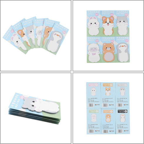 MINGSEECESS 6 Packs Cute Animal Cartoon Sticky Notes Self-Stick Memo Pad Sets for Pet Lovers Women Girls