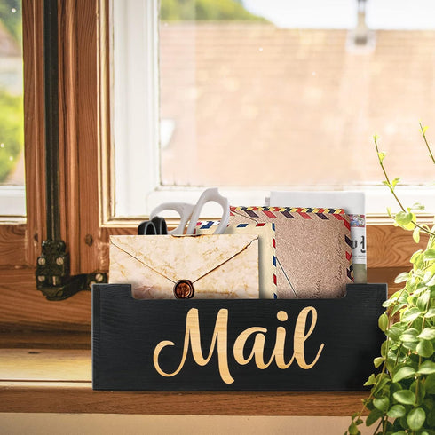 Rustic Wooden Mail Organizer Countertop, Mail Holder Box for Desk, Mail Basket for Counter, Storage Organizer