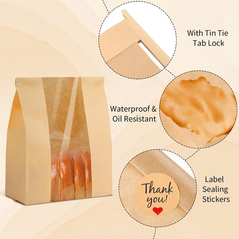 60 Pack 14" 8.3" 3.5", woric Paper Bread Bags for Homemade Bread X X Sourdough Bread Bags with Tin Tie Tab Lock Clear