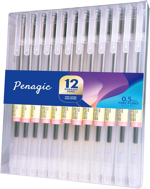Gel Pens 12 Count, Black Ink, Fine Point Ball Point Pens, 0.5 mm Ink Pen for Office School Supplies