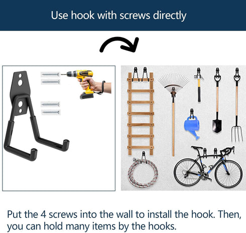 Heavy Duty Super Strong Magnetic Hooks (4-Pack) for Power Drill, Garden Tools, Hose, Straps, Steel Pegboard, Garage
