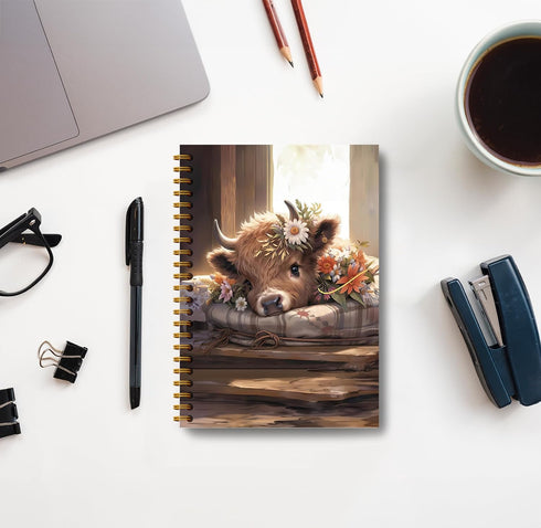 Highland Cow Notebook Journal - Spring Highland Cow Gifts, Daisy Floral Spiral Journal Notebook 5.5×8.3, Cow Gifts for Women, Cow Gifts for Cow Lovers, 164 Pages by Guymn
