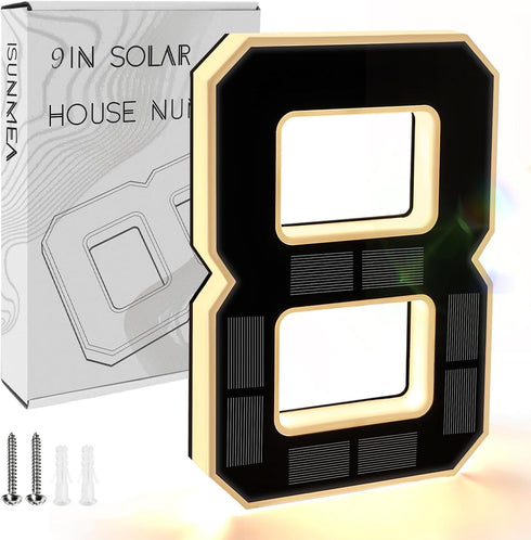 ISUNMEA 9 Inch Solar Lighted House Numbers for Outside, Light Up Waterproof LED