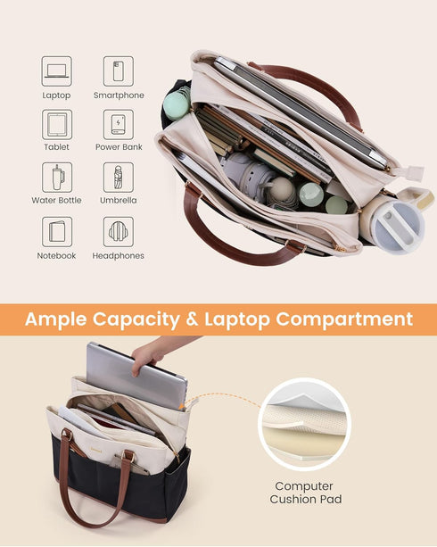 3 LOVEVOOK Laptop Tote Bag for Women with Separate Pocket Work Bag with Large Cup Holder Computer Briefcase for Teacher