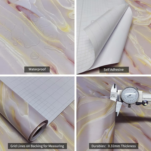 Pink Purple Glossy Marble Contact Paper for Cabinets and Drawers, Peel and Stick Waterproof Modern Kitchen Wallpaper.