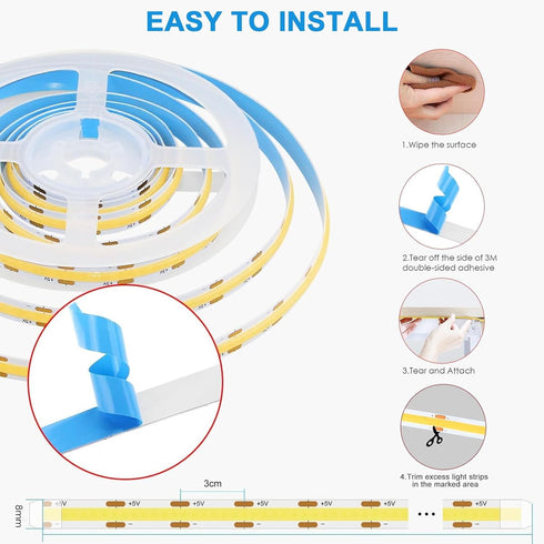 3.28ft Dimmable Closet, COB LED Strip Light, TV LED Backlight, USB Flexible, Cuttable, with Tape Strip Lights Great